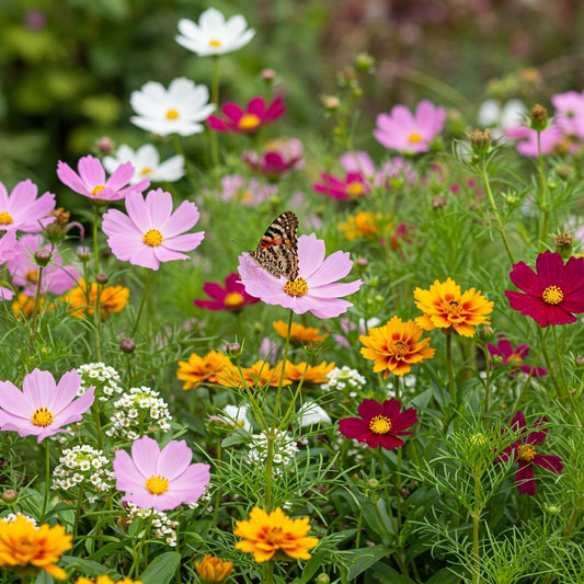 field of butterfly attracting flowers in bloom