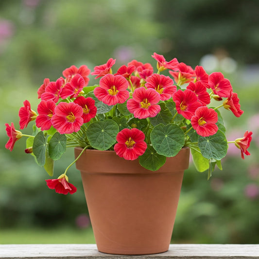 Nasturtium Rose blooming in a pot