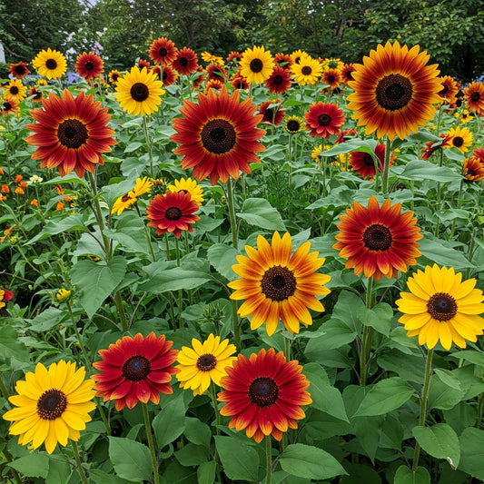 Sunflower mix blooming in a field