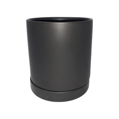 black ceramic pot with saucer